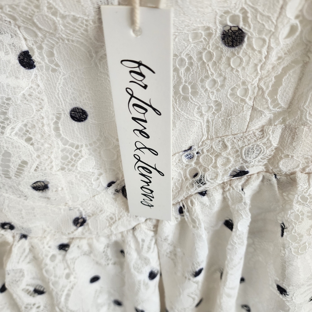 For Love And Lemons Romantic Donna mini dress Ivory Lace Polka Dot Size L NWT - Picture 8 of 10